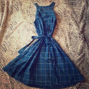 Plaid chambray tie waist dress